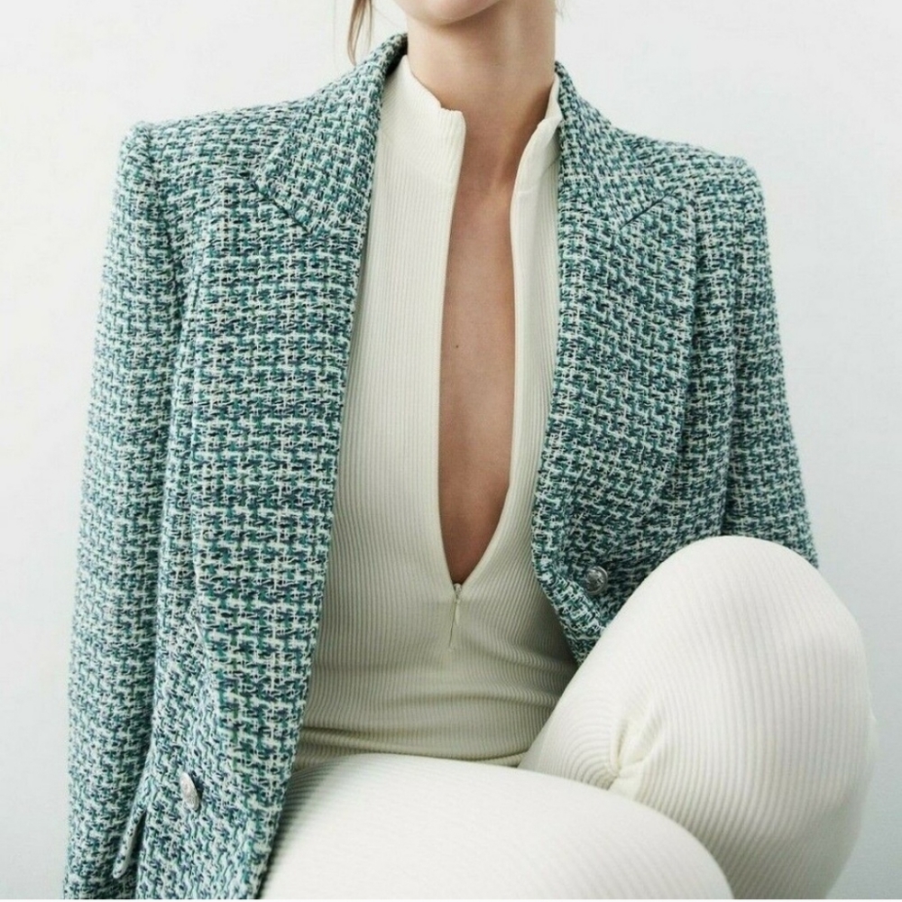 Zara textured tweed double breasted blazer size S - Picture 14 of 14